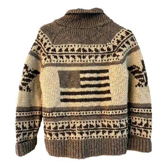 Vintage Ralph Lauren Hand Knit Flag Cowichan Sweater Wool Cardigan M - Picture 1 of 16